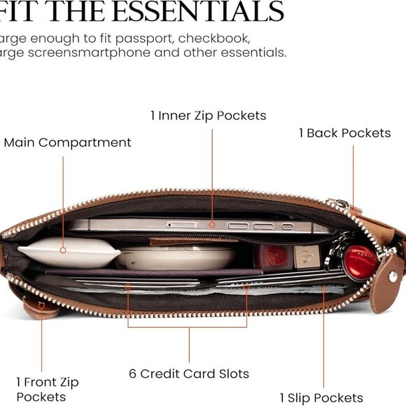 Genuine Leather Wristlet Clutch Wallet Purses with RFID Blocking, Small Crossbod - Picture 4 of 7